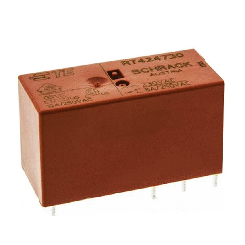 RT424730 Schrack Power Relay, DPDT, 230VAC Coil, 8A, PCB Mount​