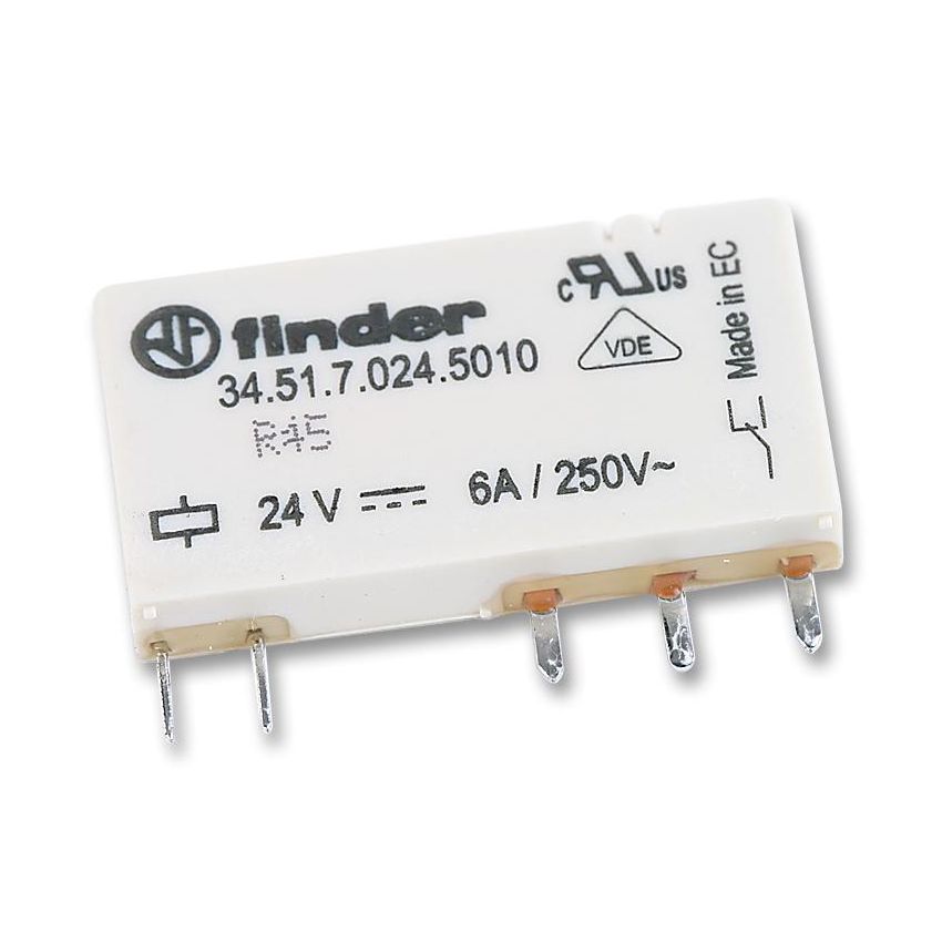 Finder 34.51.7.024.0010 Relay – Electromagnetic SPDT, 24 V DC Coil, 6 A/250 V AC & 6 A/30 V DC