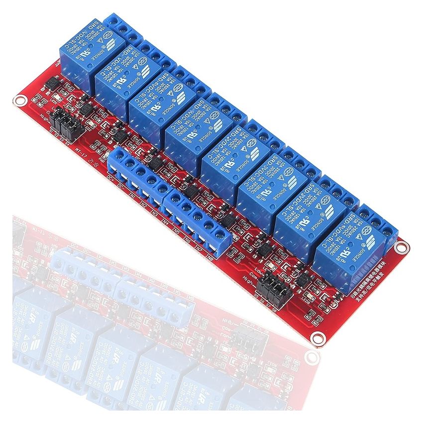 SLA-12VDC-SL-C, High Power 8-Channel Relay Module with Optocoupler, High/Low Level Trigger,12V, 30A