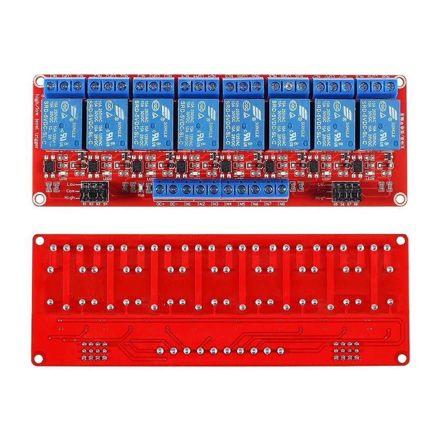 SLA-05VDC-SL-C,High Power 8-Channel Relay Module with Optocoupler, High/Low Level Trigger, 5V,30A