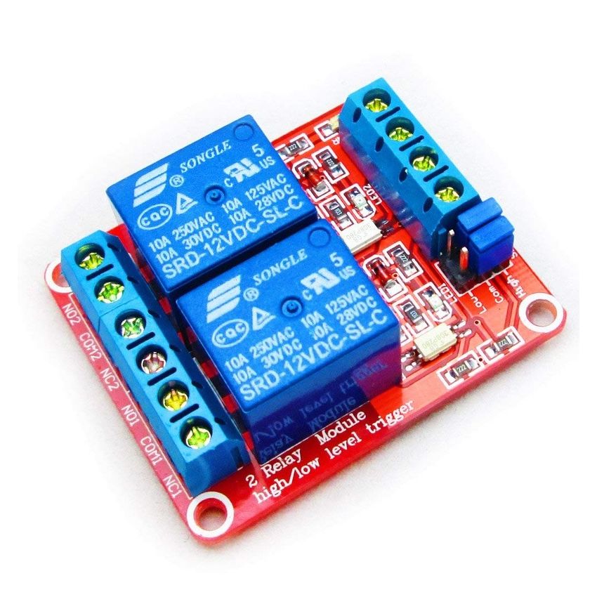 SLA-12VDC-SL-C, High Power 2-Channel Relay Module with Optocoupler, High/Low Level Trigger,12V, 30A