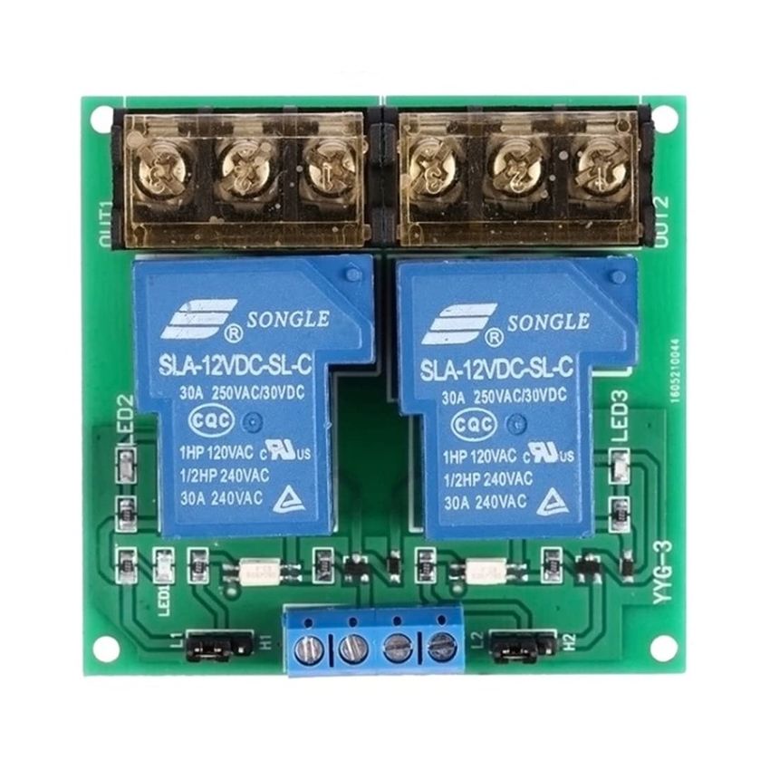 SLA-12VDC-SL-C, High Power 2-Channel Relay Module with Optocoupler, High/Low Level Trigger,12V,30A