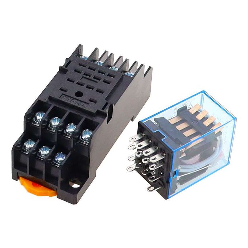 MY4NJ 12 V DC Relay (4PDT) + PYF14A Socket – 14‑Pin Plug‑In Setup for Automation Control