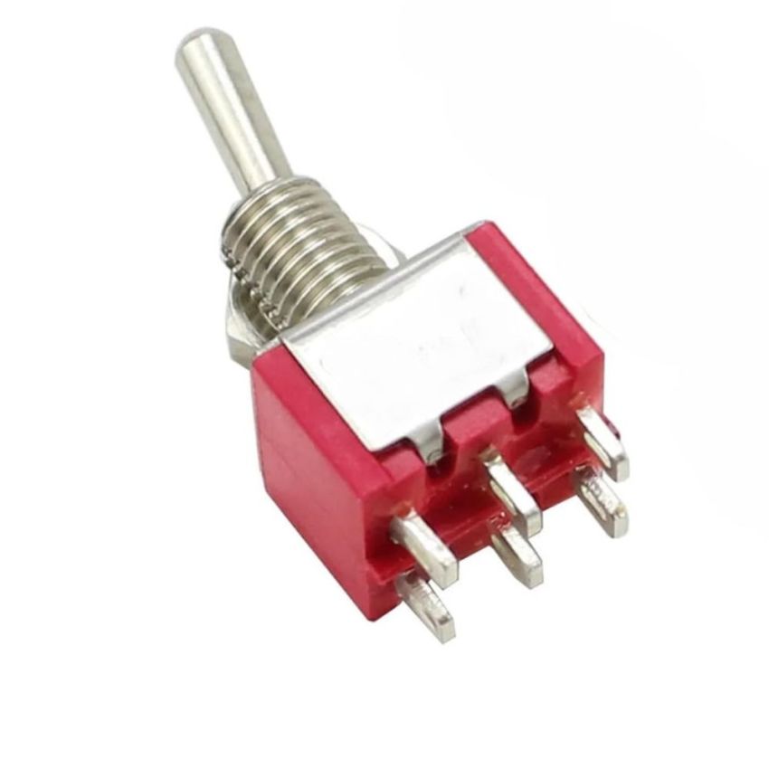 MTS-202,Double Pole Toggle Switch, ON-ON,RED,6-Pin,6A,125VAC