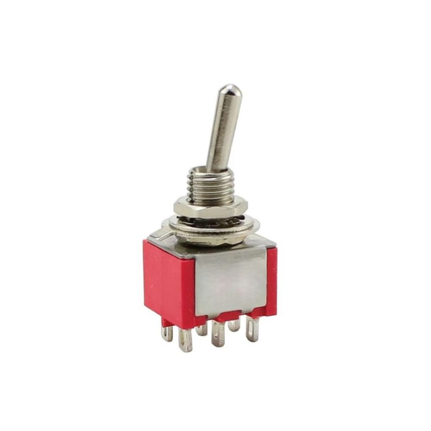 MTS-202,Double Pole Toggle Switch, ON-ON,RED,6-Pin,6A,125VAC