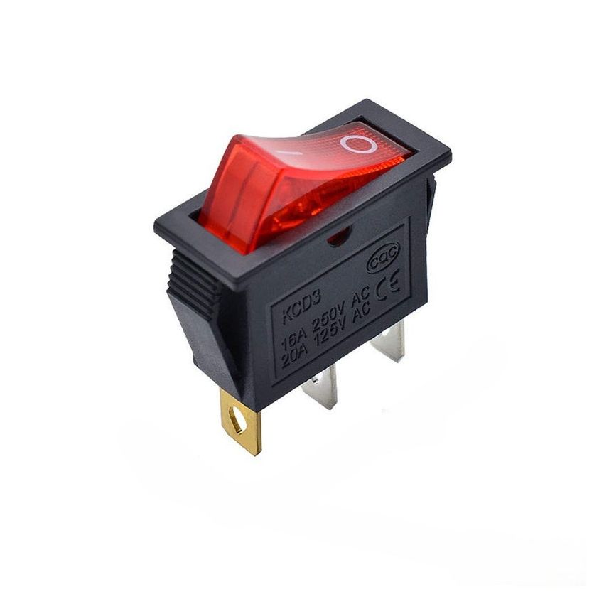 KCD3-RED-3PIN, Illuminated Rocker Switch, Panel Mount Package