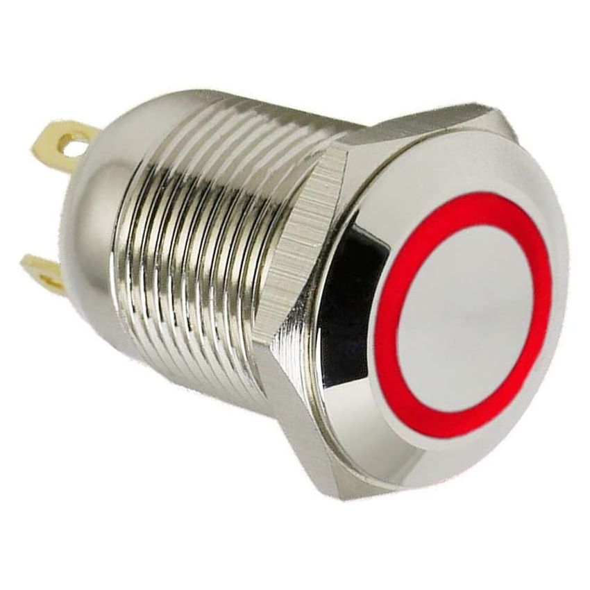 Illuminated Pushbutton Switch, Panel Mount,12MM,Red,ON/OFF