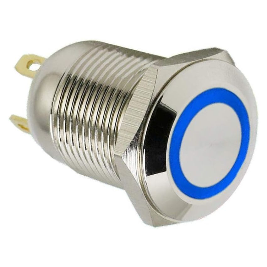Illuminated Pushbutton Switch, Panel Mount,12MM,Blue,ON/OFF