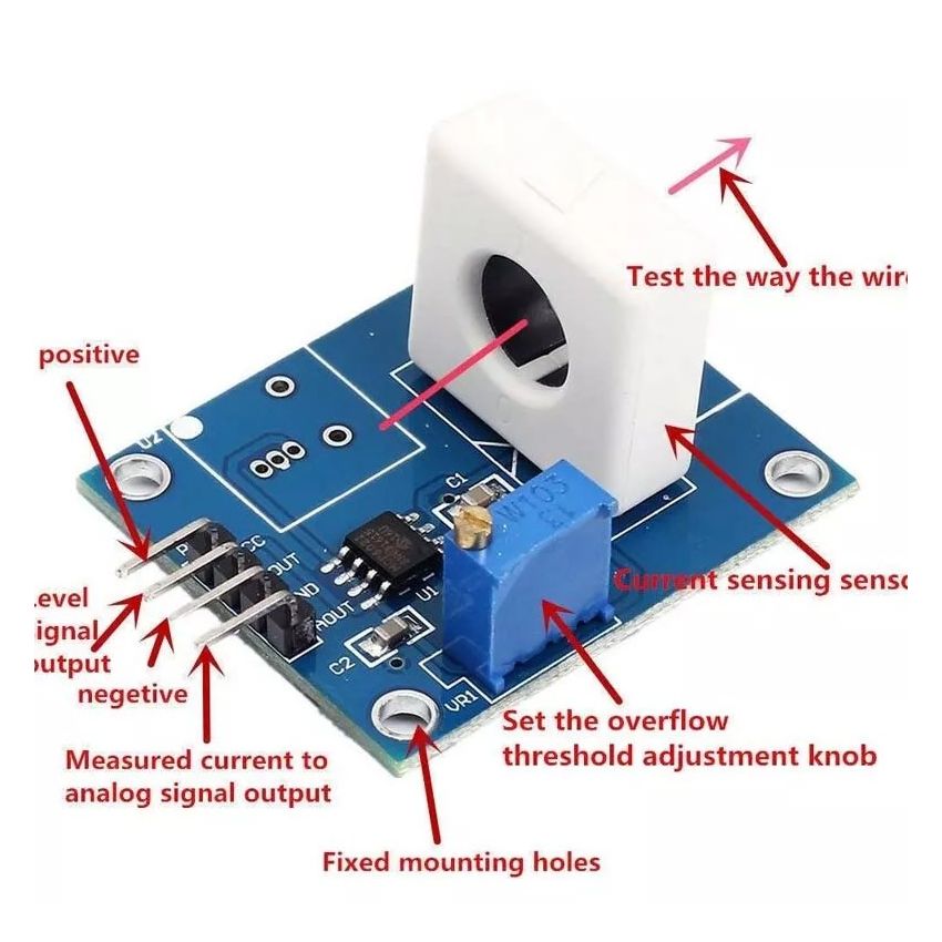 WCS1800 Hall Effect Current Detection Sensor - 5V, 20A Range