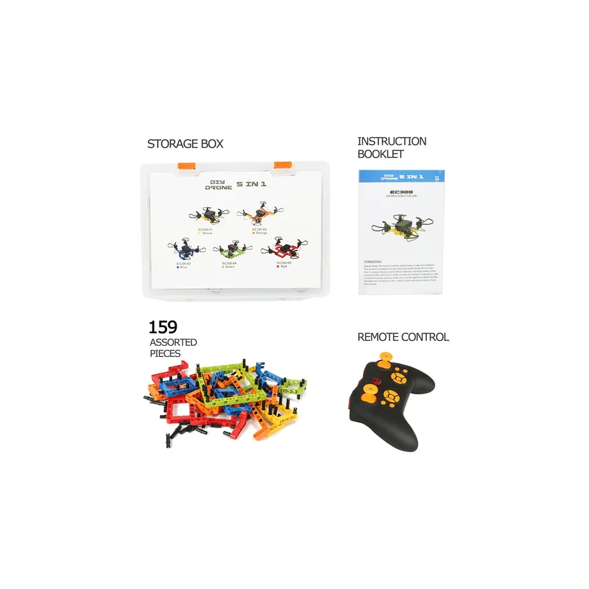 EC300 5-in-1 DIY Mini Drone Building Kit for Kids STEM RC Drone Toy Multicolor