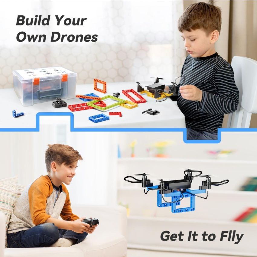 EC300 5-in-1 DIY Mini Drone Building Kit for Kids STEM RC Drone Toy Multicolor