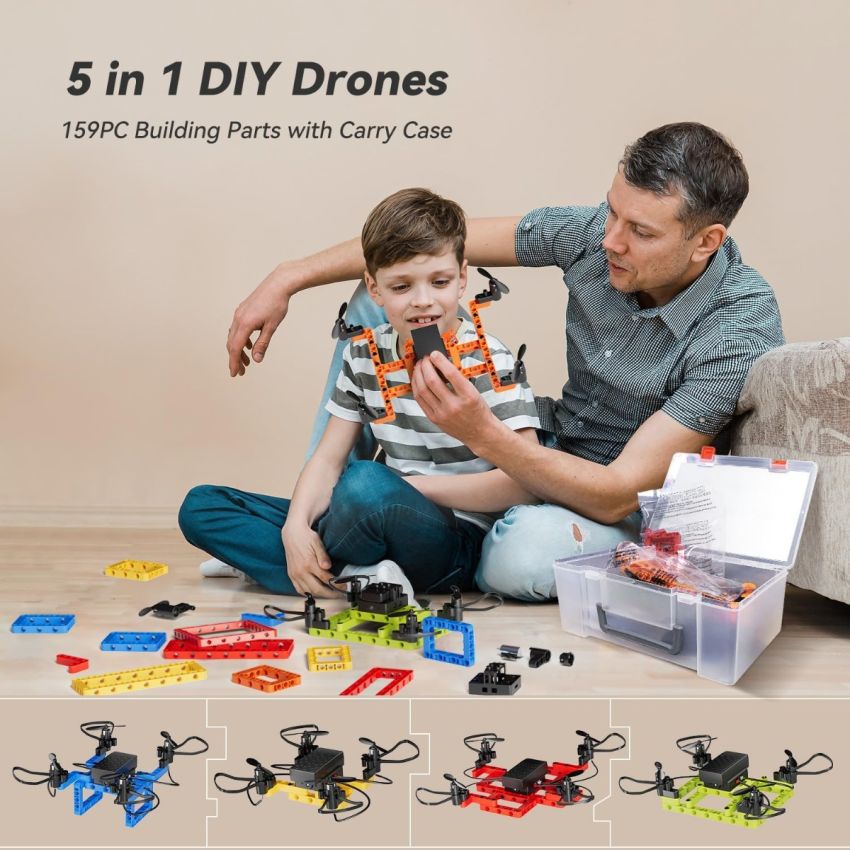 EC300 5-in-1 DIY Mini Drone Building Kit for Kids STEM RC Drone Toy Multicolor
