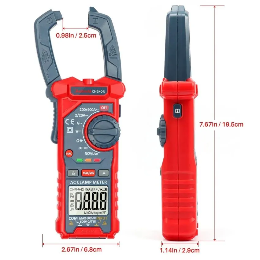 AstroAI DT202 True RMS Auto Ranging Digital Clamp Meter 2000 Counts 400A AC Current 600V AC DC Voltage
