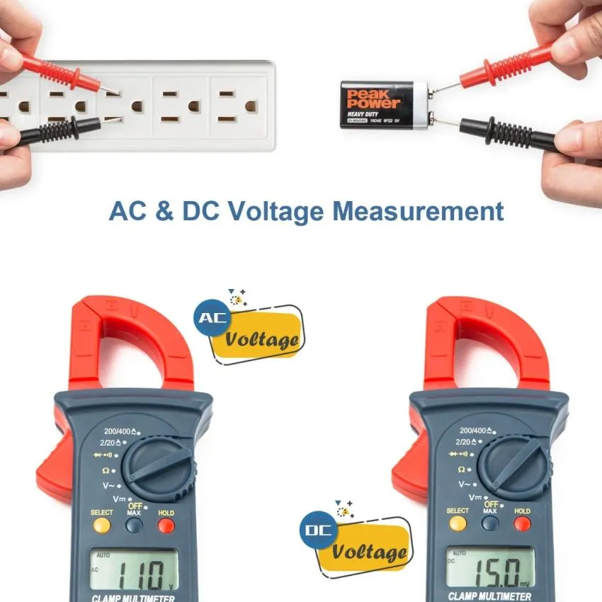 AstroAI DT202 True RMS Auto Ranging Digital Clamp Meter 2000 Counts 400A AC Current 600V AC DC Voltage
