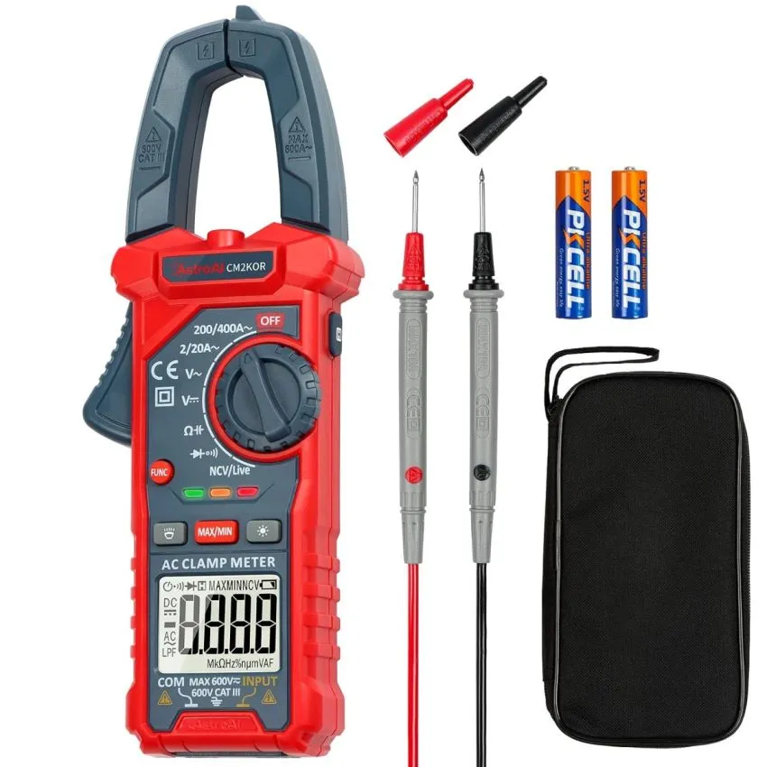 AstroAI DT202 True RMS Auto Ranging Digital Clamp Meter 2000 Counts 400A AC Current 600V AC DC Voltage