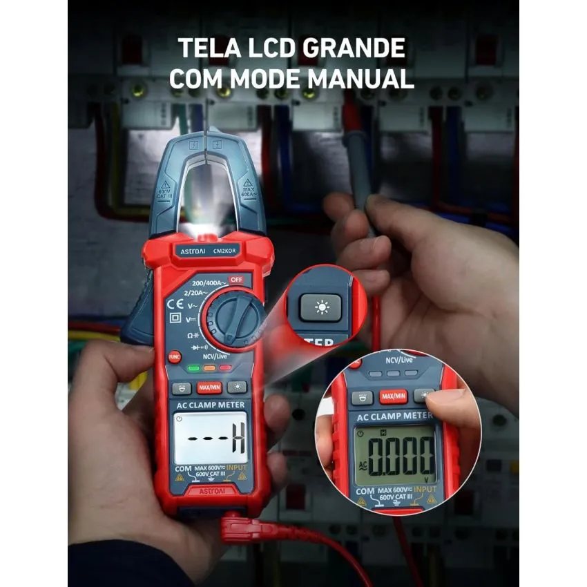 AstroAI CM2K0R Digital Clamp Meter 2000 Counts Auto Ranging 400A AC Current 600V AC DC Voltage Capacitance NCV Tester