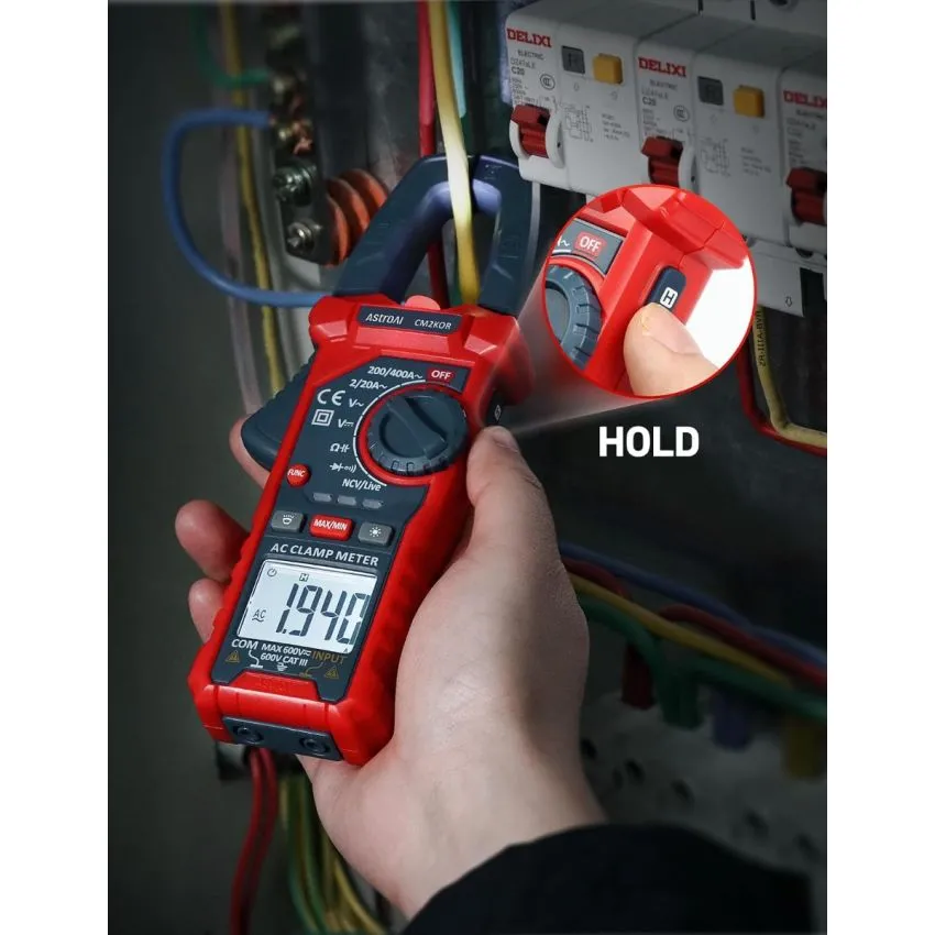 AstroAI CM2K0R Digital Clamp Meter 2000 Counts Auto Ranging 400A AC Current 600V AC DC Voltage Capacitance NCV Tester