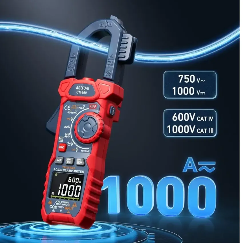 AstroAI CM6KRD True RMS Inrush Clamp Meter 6000 Counts 1000A AC DC Current 1000V Voltage Temperature Capacitance Frequency NCV Tester