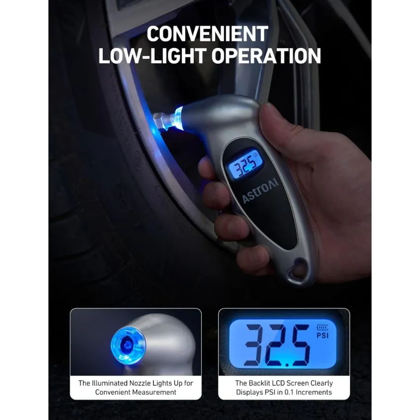 AstroAI GL-0801A Digital Tire Pressure Gauge 150 PSI with Backlit LCD and Presta Valve Adapter
