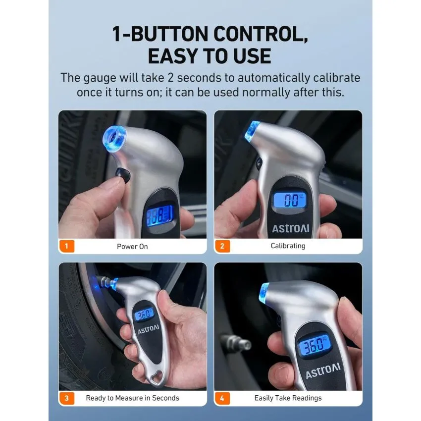 AstroAI GL-0801A Digital Tire Pressure Gauge 150 PSI with Backlit LCD and Presta Valve Adapter