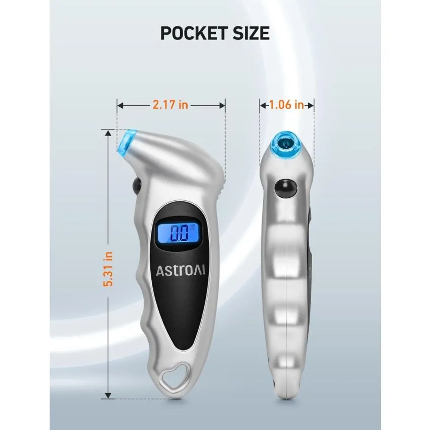 AstroAI GL-0801A Digital Tire Pressure Gauge 150 PSI with Backlit LCD and Presta Valve Adapter