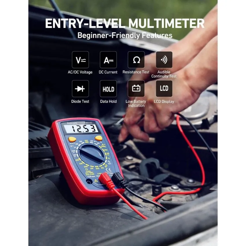 AstroAI AM33D Digital Multimeter 2000 Counts AC DC Voltage Current Resistance Diode Continuity Tester