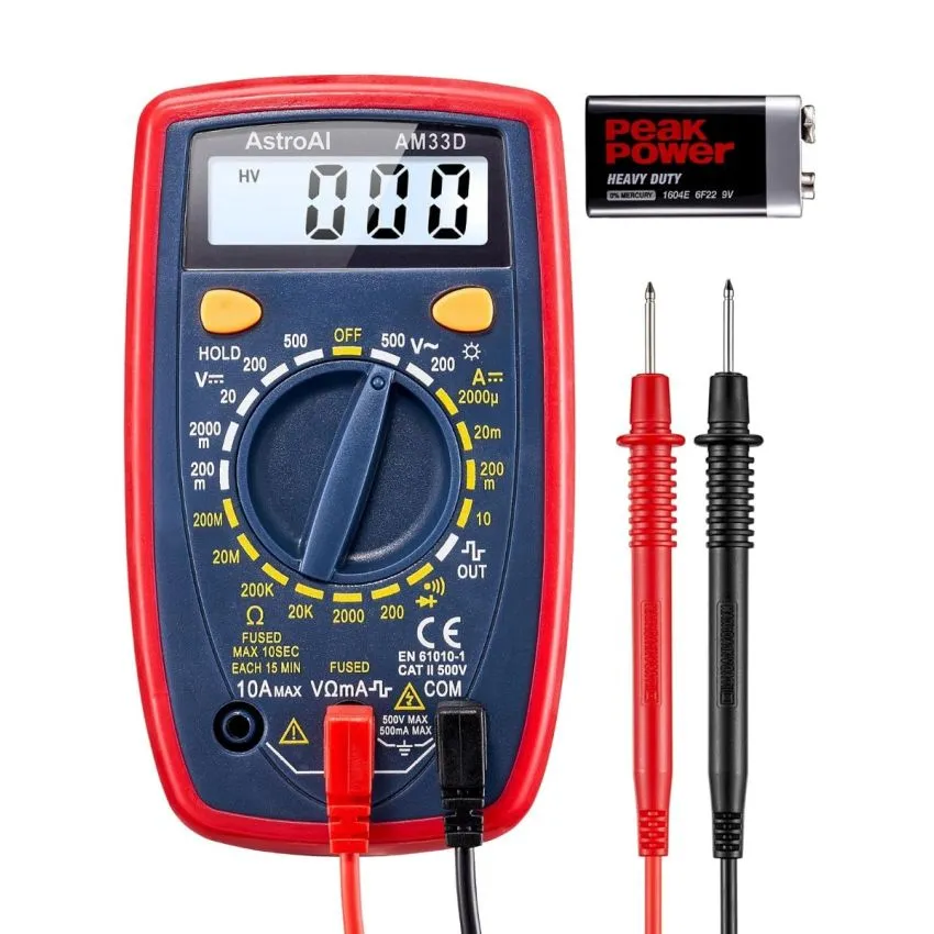 AstroAI AM33D Digital Multimeter 2000 Counts AC DC Voltage Current Resistance Diode Continuity Tester