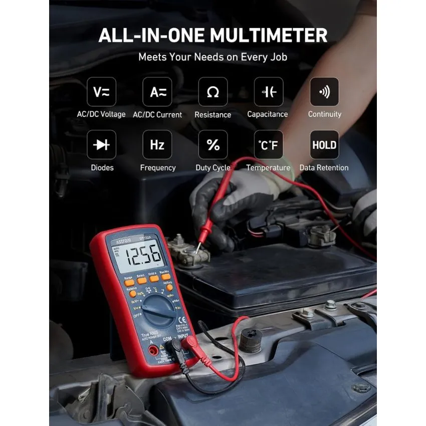 AstroAI DT132A True RMS Digital Multimeter 4000 Counts AC DC Voltage Current Temperature Capacitance Frequency Tester