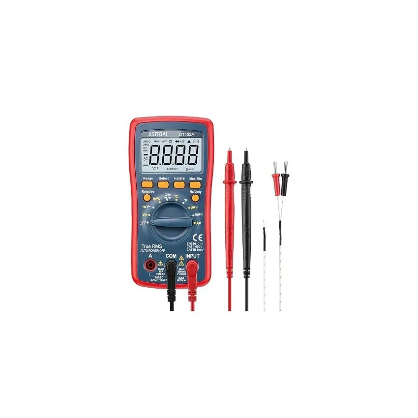 AstroAI DT132A True RMS Digital Multimeter 4000 Counts AC DC Voltage Current Temperature Capacitance Frequency Tester