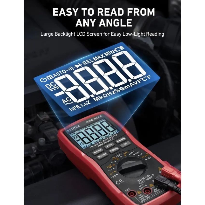 AstroAI DM6000AR True RMS Digital Multimeter 6000 Counts Auto Ranging AC DC Voltage Current Resistance Capacitance Frequency Temperature Tester
