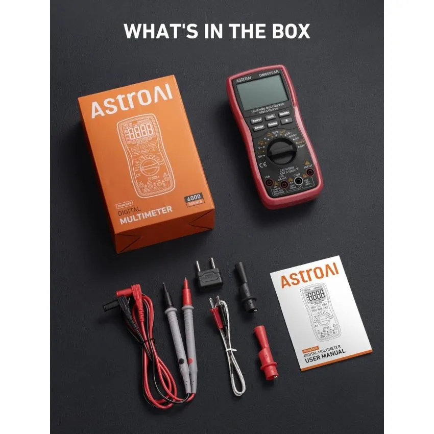 AstroAI DM6000AR True RMS Digital Multimeter 6000 Counts Auto Ranging AC DC Voltage Current Resistance Capacitance Frequency Temperature Tester