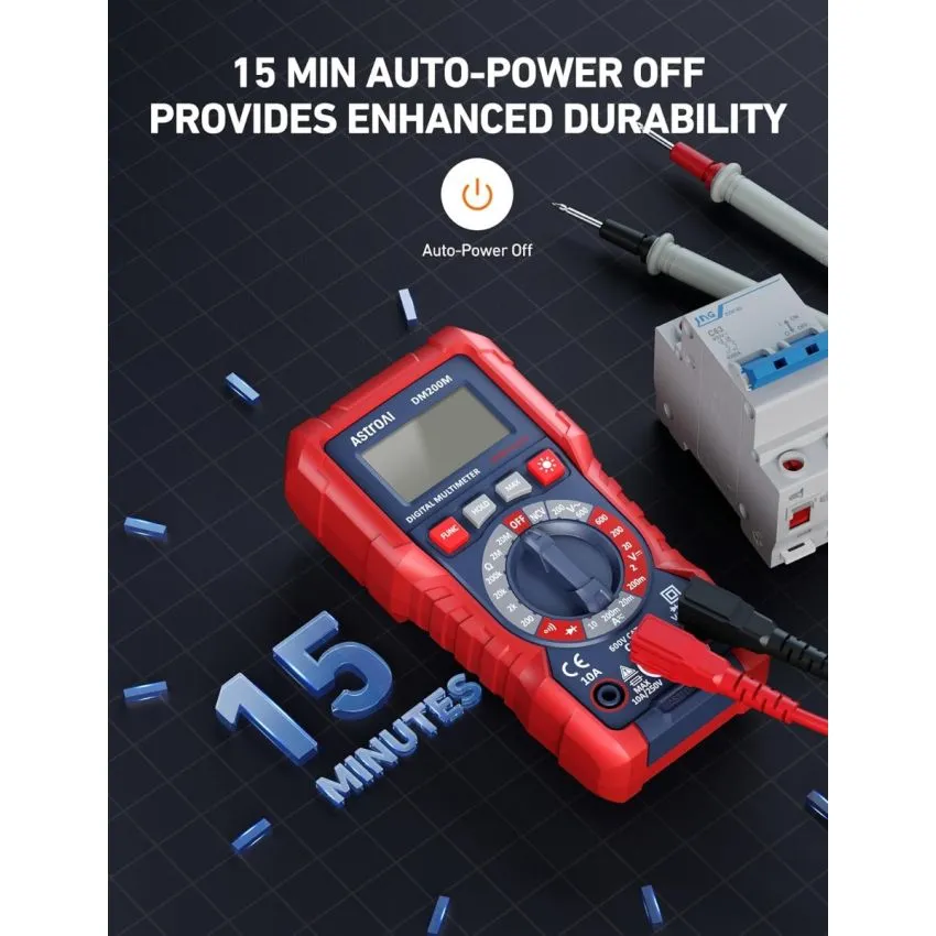 AstroAI DM200M True RMS Digital Multimeter 2000 Counts AC DC Voltage Current Resistance Continuity Diode NCV Tester