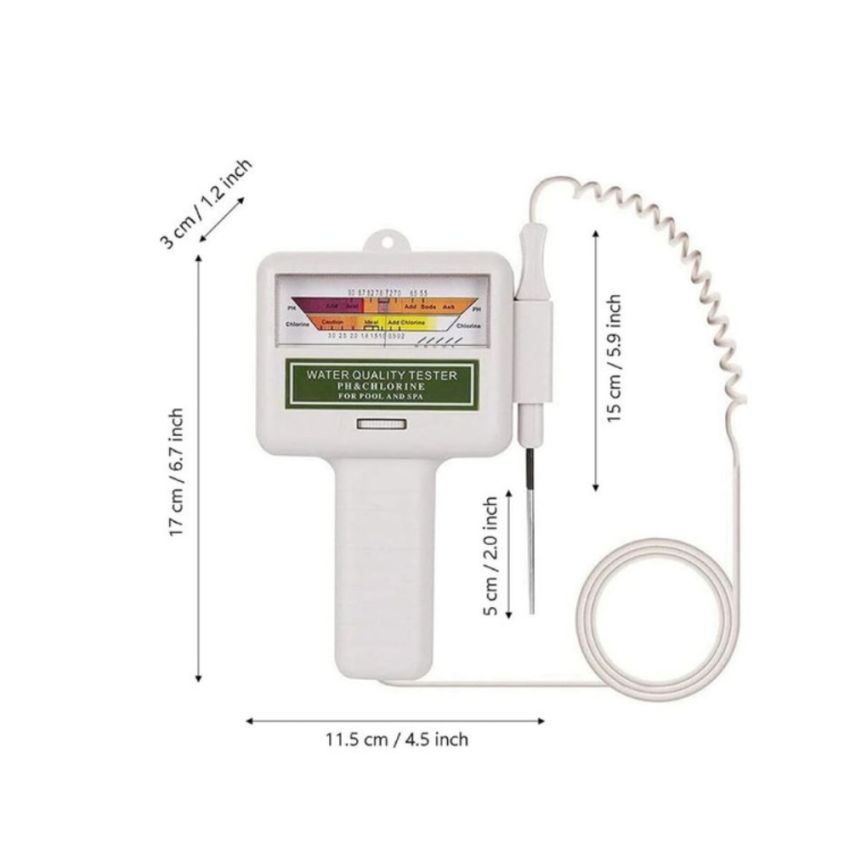 PC-101, Electronic Swimming Pool Spa Water PH CL2 Chlorine Tester - Accurate Water Quality Analysis, ±0.1 pH, 50°C