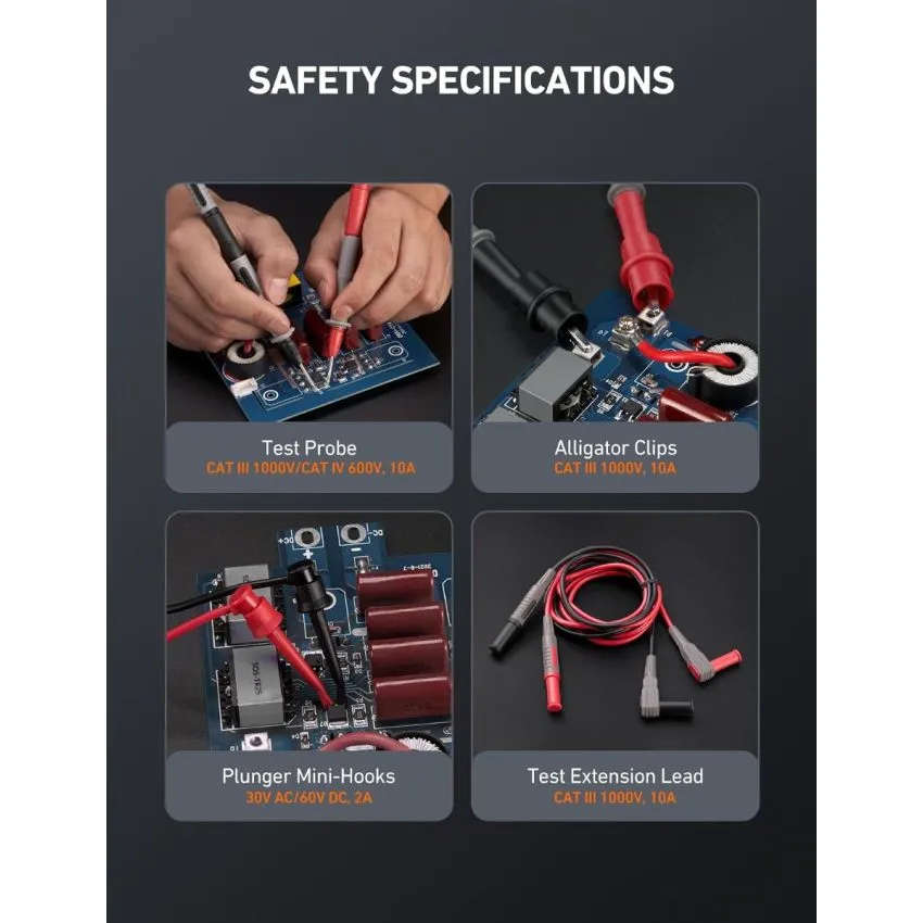 8Pcs Multimeter Test Leads Set 1000V 10A with Alligator Clips Mini Hooks and Test Probes CAT III CAT IV 600V