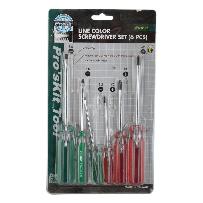 SW-9106, Line Color Screwdriver Set (6 pcs), Chrome-Plated Cr-Mo-V Steel