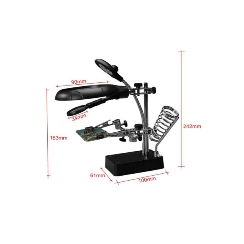 MG16129-C 5 LED Auxiliary Clip Magnifier with Soldering Iron Holder, Soldering Station with Clamp