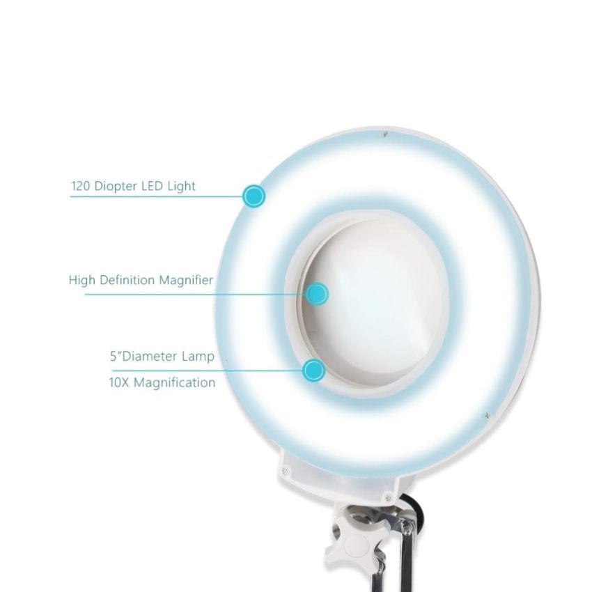 LT-86C,Adjustable Desktop Magnifying Glass Lamp,White,On/Off Switch, LED Lighting