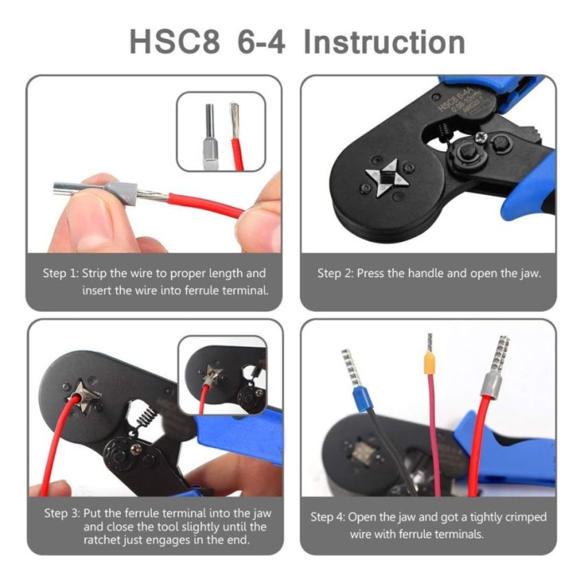 Ferrule Crimping Tool Kit,ID4,4 x OD6,3x20L,1200 Ferrules