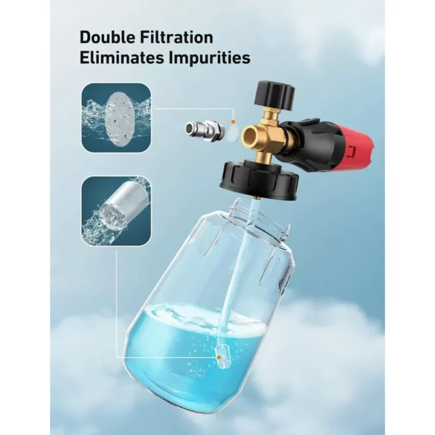 AstroAI Big Mouth Foam Cannon 1L with 5 Pressure Washer Nozzle Tips and 1/4 Inch Quick Connect