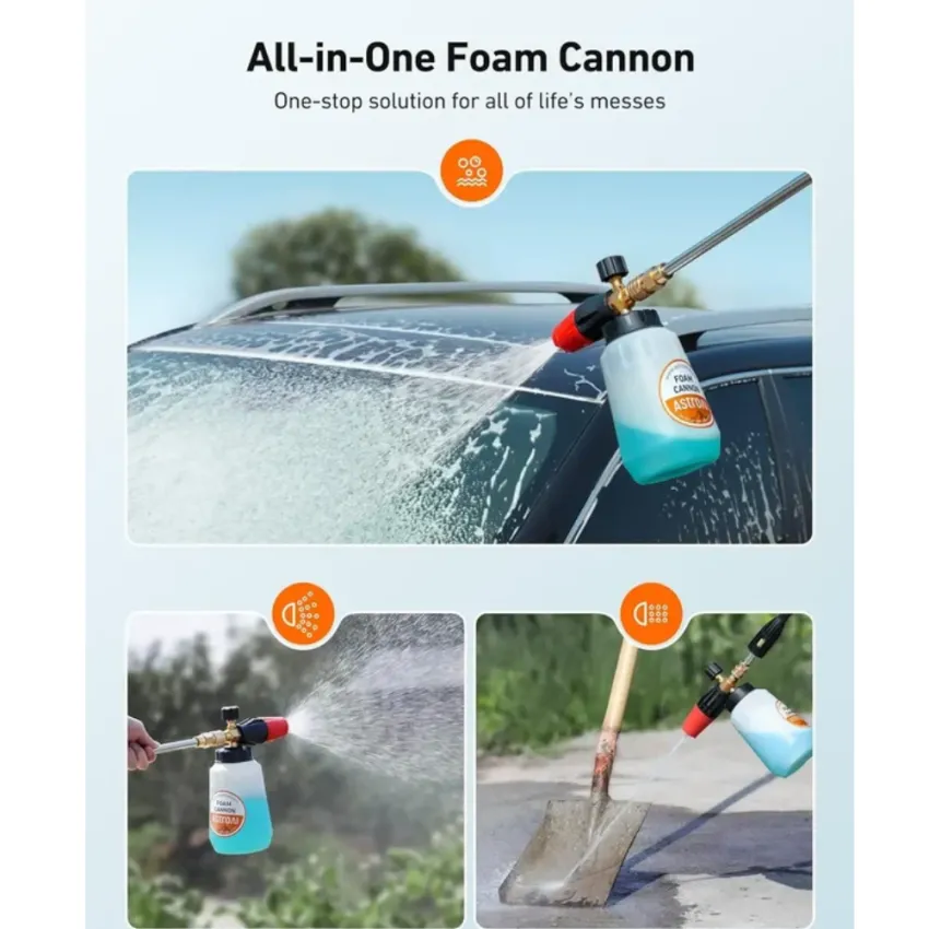 AstroAI Big Mouth Foam Cannon 1L with 5 Pressure Washer Nozzle Tips and 1/4 Inch Quick Connect