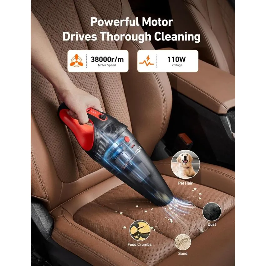 AstroAI V2 Cordless Handheld Car Vacuum Cleaner 7500Pa 6000mAh with 12V DC Power LED Light and Accessories