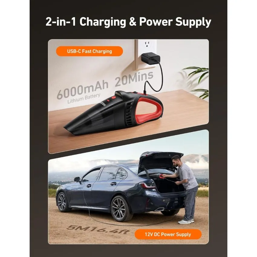 AstroAI V2 Cordless Handheld Car Vacuum Cleaner 7500Pa 6000mAh with 12V DC Power LED Light and Accessories