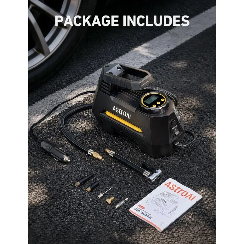 AstroAI AIRUN H Portable Air Compressor for Car Bikes and Air Mattresses 12V DC Tire Inflator with Digital Gauge Auto Shut Off and LED Light