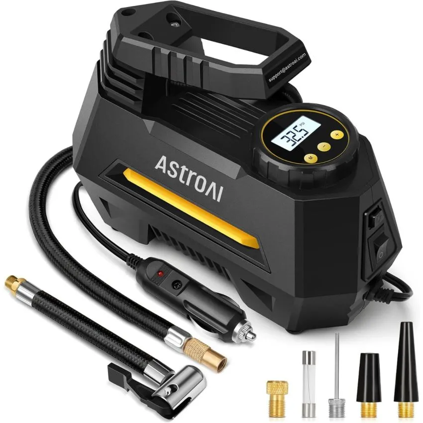 AstroAI AIRUN H Portable Air Compressor for Car Bikes and Air Mattresses 12V DC Tire Inflator with Digital Gauge Auto Shut Off and LED Light