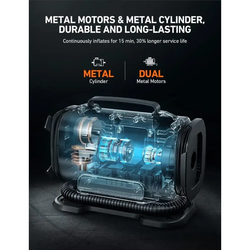AstroAI Z1 Portable Tire Inflator 150 PSI Dual Motor Air Compressor 12V DC 110V AC with Digital Gauge Auto Shut Off and LED Light