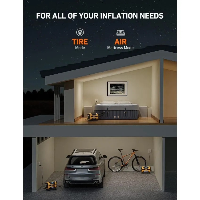 AstroAI Z1 Portable Tire Inflator 150 PSI Dual Motor Air Compressor 12V DC 110V AC with Digital Gauge Auto Shut Off and LED Light