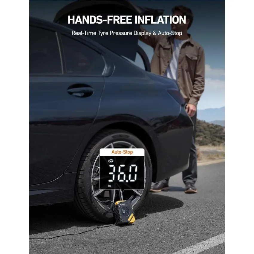 AstroAI S1 Portable Tire Inflator 150 PSI 12V DC Digital Air Compressor with Preset Pressure Auto Shut Off and LED Light
