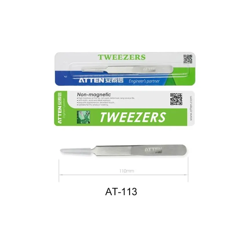 AT-113, Stainless Steel Tweezers, 110mm