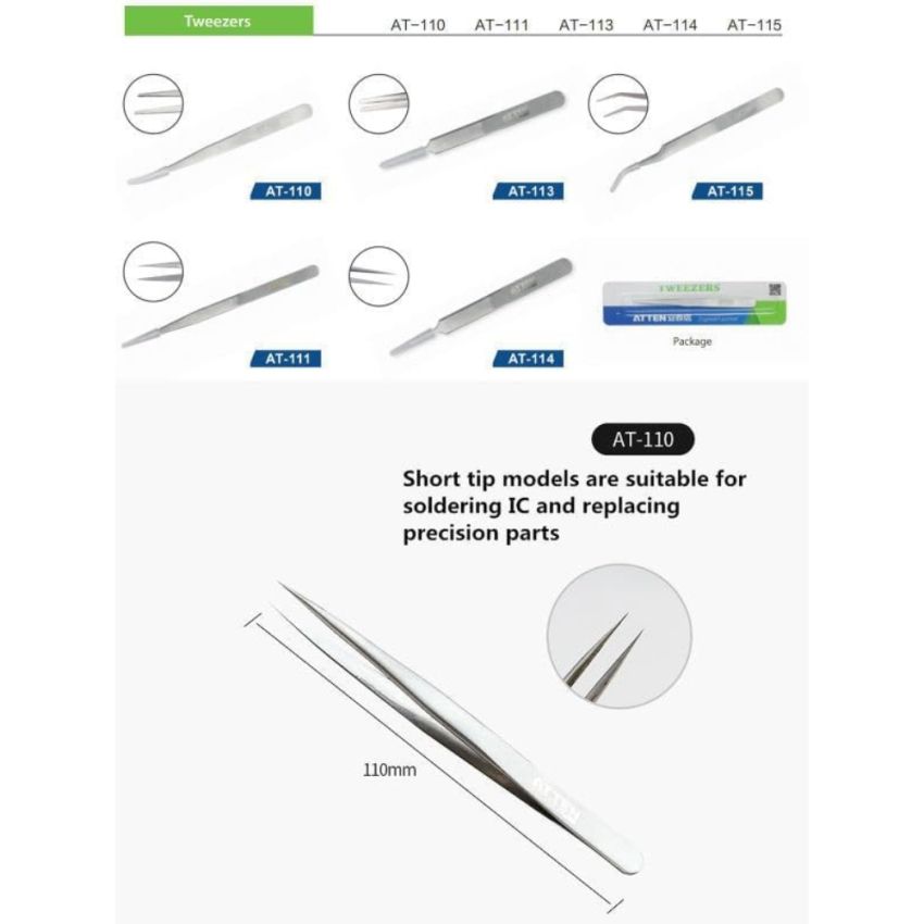AT-114, Stainless Steel Tweezers, 110mm