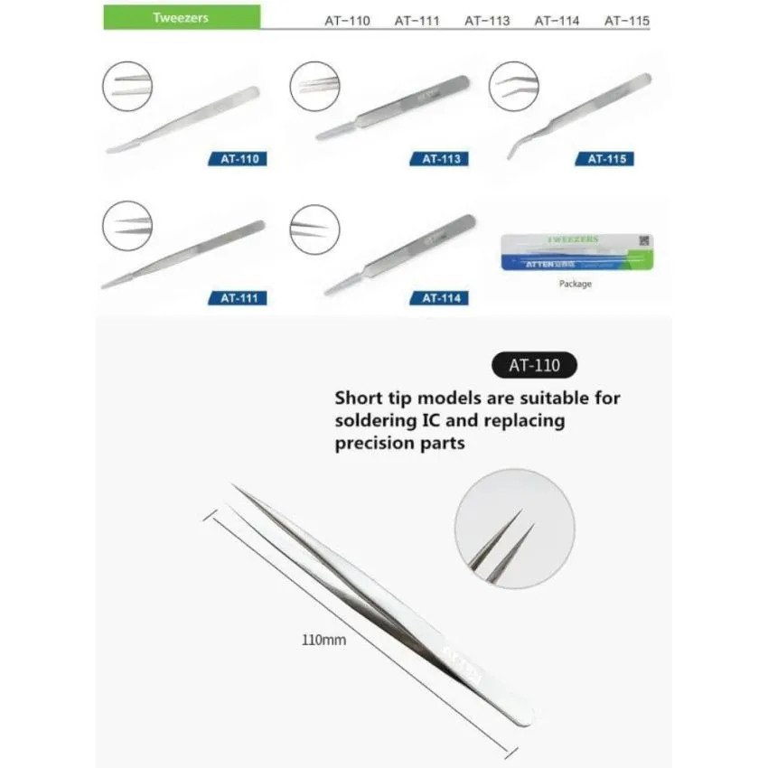 AT-114, Stainless Steel Tweezers, 110mm